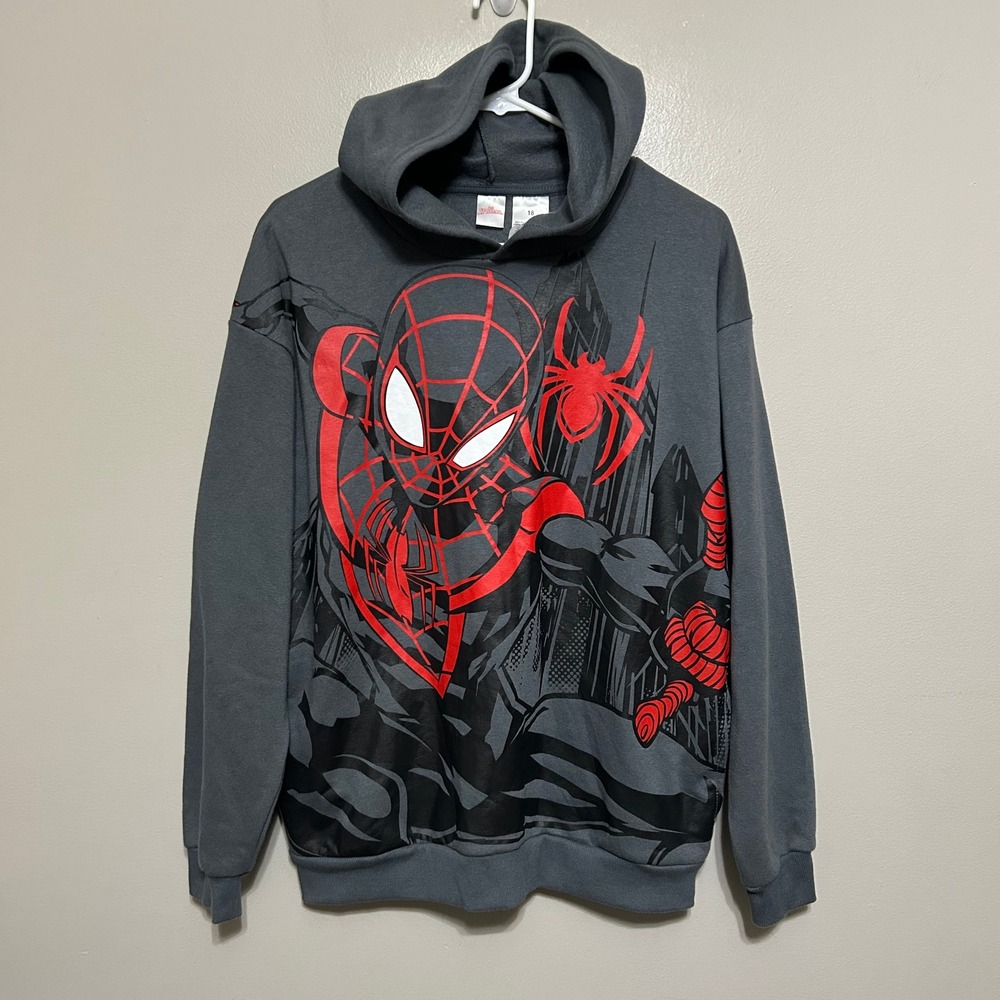 Marvel Kids Spider-Man Hoodie 18 Grey Miles Morales Graphic Superhero Sweatshirt